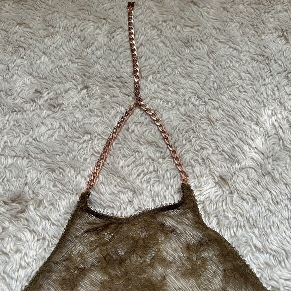 NWT M Savage X Fenty Chantilly Teddy olive lace chain halter Bodysuit open back - Picture 6 of 7